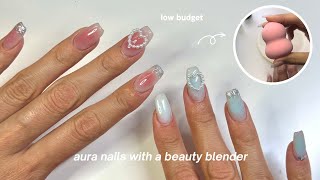 Aura nails with a Beauty Blender | no airbrush, low budget, gel x nails tutorial