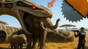 Onverschrokken helden confronteren gigantische python om de speelse olifant te redden