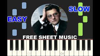 SLOW EASY piano tutorial "VALSE N°2" by Chostakovitch, for beginners, free sheet music (pdf)