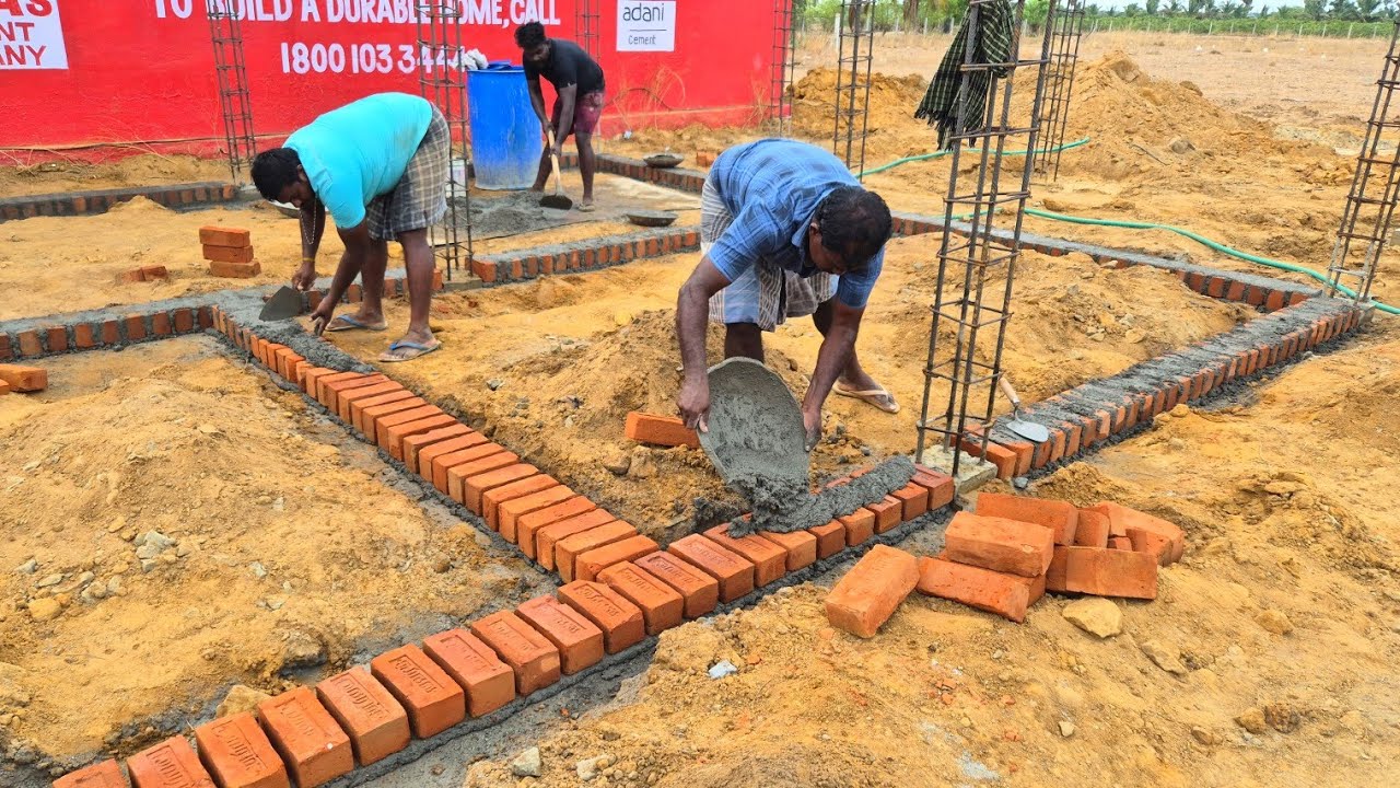 Brickwork Masonry Techniques _Plinth Beam Construction of Design Bricklaying with Cement