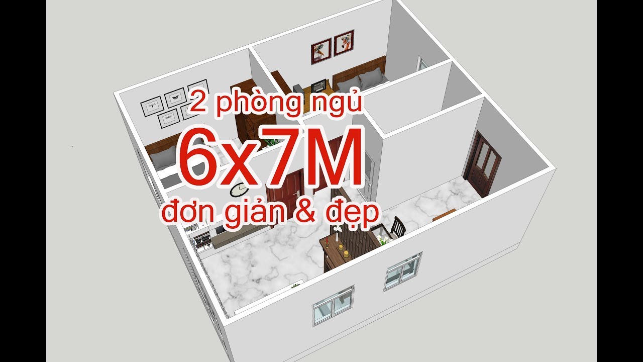 GỢI Ý BỐ TRÍ NHÀ CẤP 4 NHỎ 6x7M 2 PHÒNG NGỦ ĐẸP - YouTube