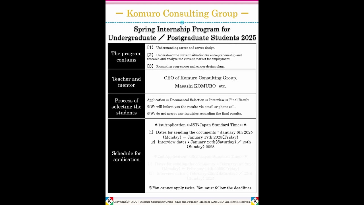 Spring Internship Program for Undergraduate ／ Postgraduate Students 2025＊1st Application＊ 