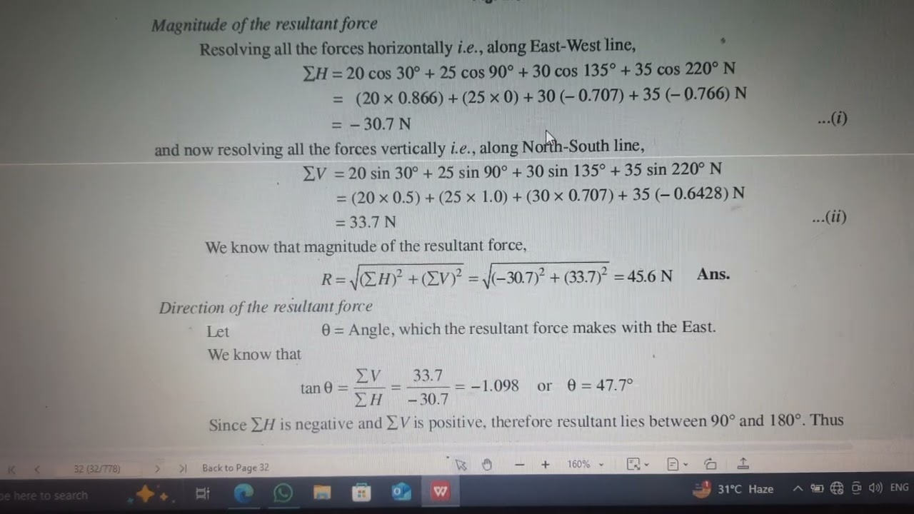 Numericals on composition and resolution of forces: en