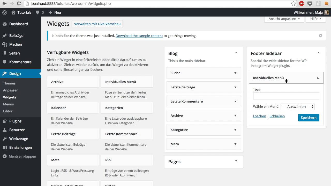 Update Menü (Impressum) in den Footer einfügen (Menü + Widget)