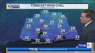 9 AM Monday Forecast: Freeze Warning Tonight