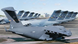 US Pilots Start Their Massive C-17s Aircraft and Takeoff At Full Throttle