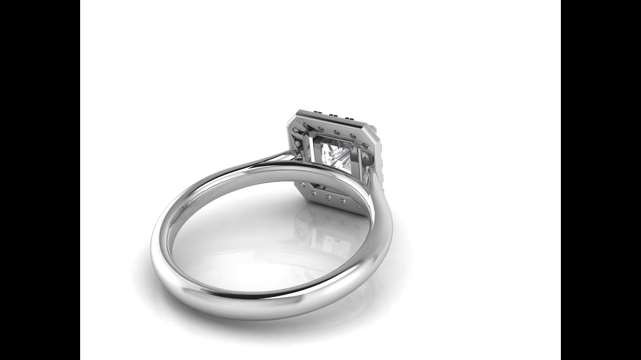 Ah! Jewellery Princess Cut Diamond Halo Cathedral Ring with Natural Diamond Shoulder Stones.AJR4169X
