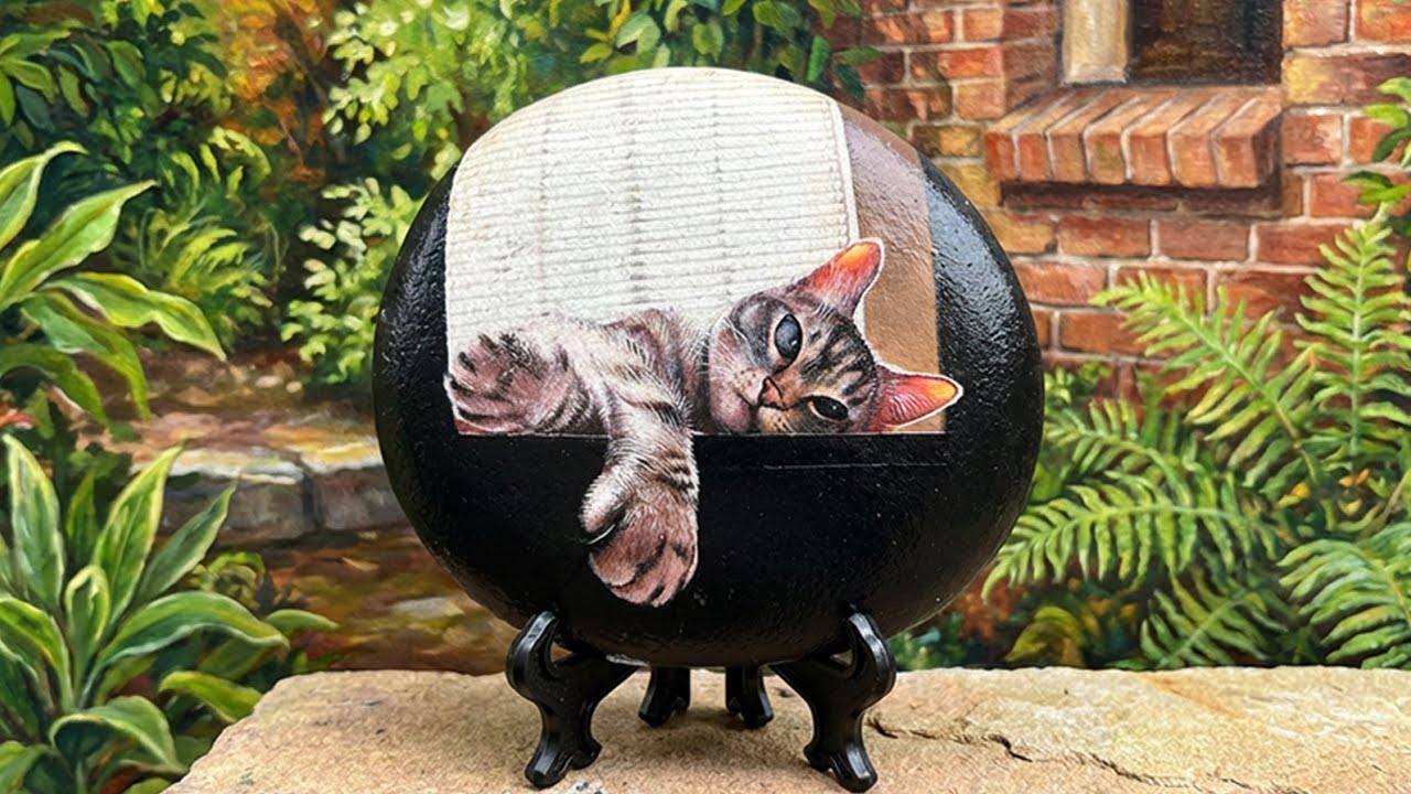 Mini Stone Painting 🐱🎨 Satisfying Cat Art On Rock | Relaxing Art Process