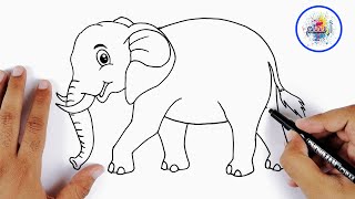 رسم سهل جدا كيوت للاطفال للمبتدئين | تعلم طريقة كيفية رسم فيل خطوة بخطوة | تعليم الرسم للاطفال
