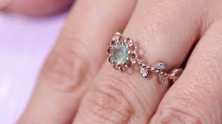 Moss Agate Engagement Ring | Flower Leaf Vine Nature Inspired Jewelry