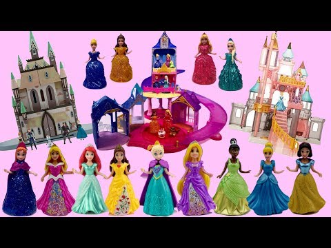 MagiClip Princess Dress Mix Up with 3 Different Castles Belle Ariel Tiana Cinderella Elsa Aurora