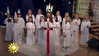 Luciakören sjunger Nu tändas tusen juleljus - Nyhetsmorgon (TV4)