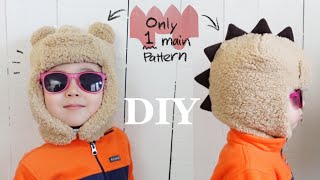 WINTER FUR HAT DIY【Quick&Easy】How to Sew Bear & Dinosaur Fleece Trapper Hat for Kids and Toddlers