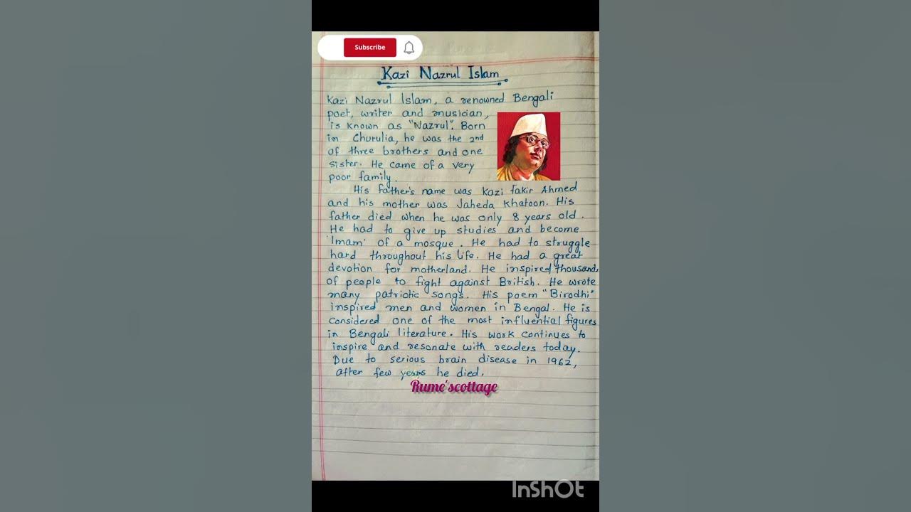 Paragraph on "Nazrul Islam"/Essay on "Kazi Nazrul Islam"#shortvideos #yt #rumescottage Paragraph on "Nazrul Islam"/Essay on "Kazi Nazrul Islam"#shortvideos #yt #rumescottage