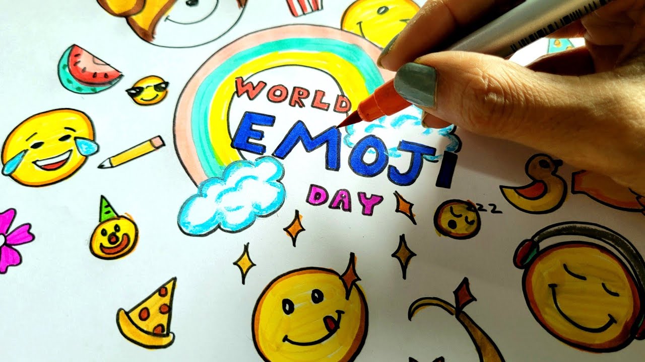 World Emoji day Poster drawing | How to draw World emoji day | Emoji drawings easy 