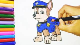 Dibuja y colorea a Chase de la patrulla canina - How to draw Chase Paw patrol