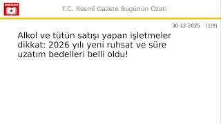 30 Aralık 2025 - Tütün Mamulleri ve Alkollü İçkilerin Satışına ve Sunumuna İl... #Gıda