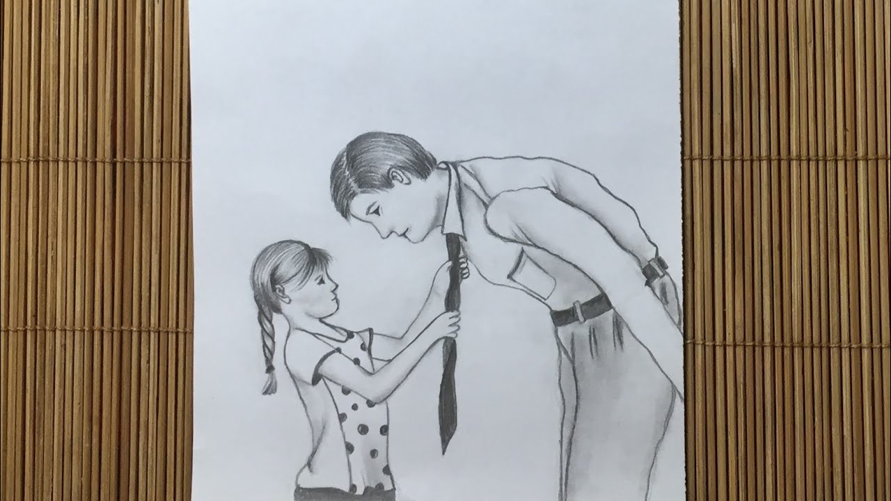 Father's Day Drawing // Cute drawing showing father and daughter's love