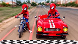 HOMEM ARANHA E KID ARANHA - ESPECIAL 1 HORA de Corrida Carros e Motos ( Histórias Super Heróis )