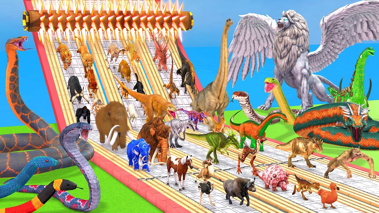 Which Animals vs Dinosaurs vs Reptiles Be Fast and Run Away from Lava Spike Roller - Animal Revolt