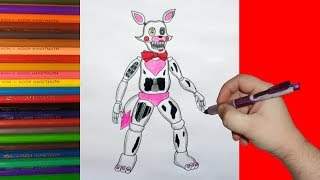 How to draw broken Mangle, FNaF, Как нарисовать сломанную Мангл, ФНаФ