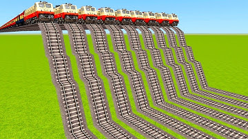 NINE MULTIPLE TRAINS DANGEROUSLY SLEEPED AND CRASHED AT DOWN STAIRS RAILROAD TRACKS|Train simulator