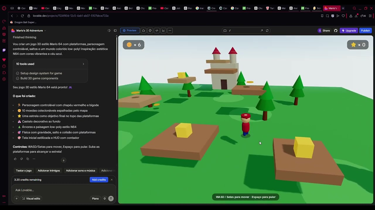 pedi  para o  Lovable criar um jogo