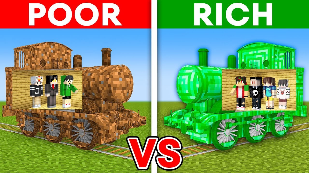 Poor Vs Rich Train Build Challenge in Minecraft