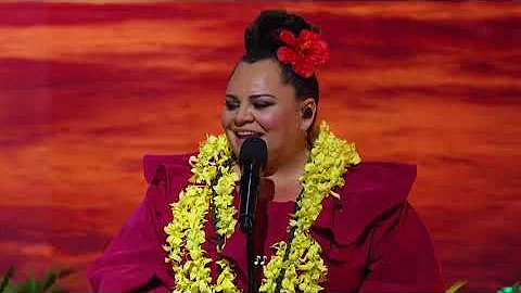 Hawaiian Dancer Hunnay Performs Hula as Keala Settle Sings