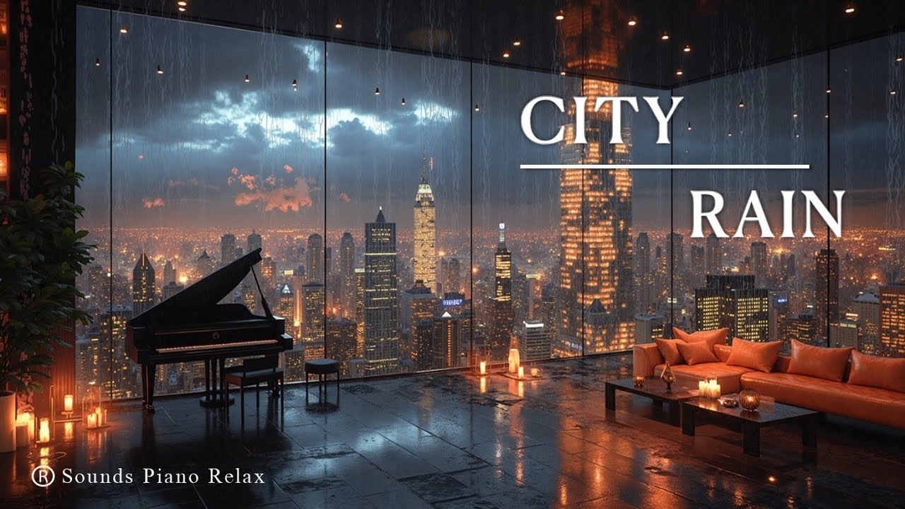 Image showcasing Cozy Piano Music & City Night Rain - Peaceful Piano in Luxury Apartment ...