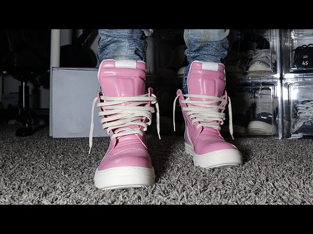 靴 Rick owens geobasket pink Geobasket leather high-top sneakers in pink - Rick Owens
