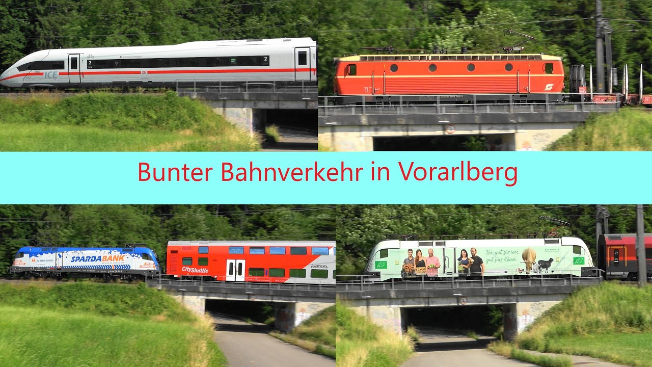 Rankweil: ICE 119 "Schleswig Holstein", BIO-Austria Lok, Sparda Bank Lok, 1144 040, Schienenkran