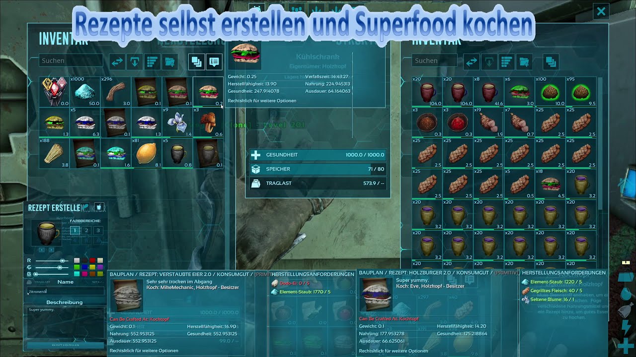 Ark Survival Evolved official deutsch Rezepte erstellen und Superfood