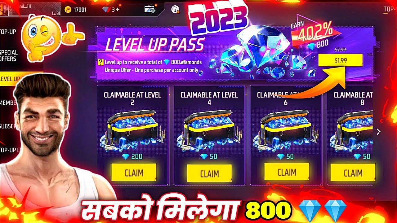 Level Up Pass Free Fire 2023 😍 Claim 800 Diamonds 💎 FF Level Up