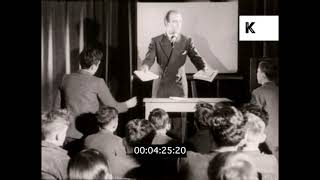 1930s UK, Teacher Giving Lecture to Schoolboys, Classroom, Education, 16mm