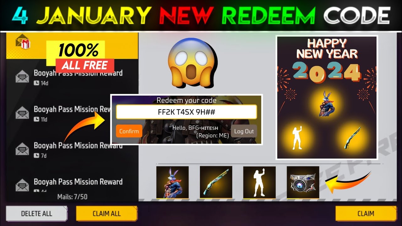 4 January Special Redeem Code🔥 + Tonight Update | New Year Special ...