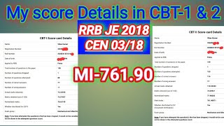 My score card details in CBT-1 & 2. #RRB_JE2018 #CEN03