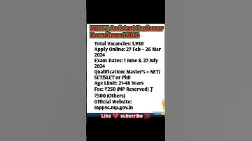 MPPSC Assistant Professor Recruitment 2024 #mppsc #assiSTANT#mppebresult #jobrecruitment
