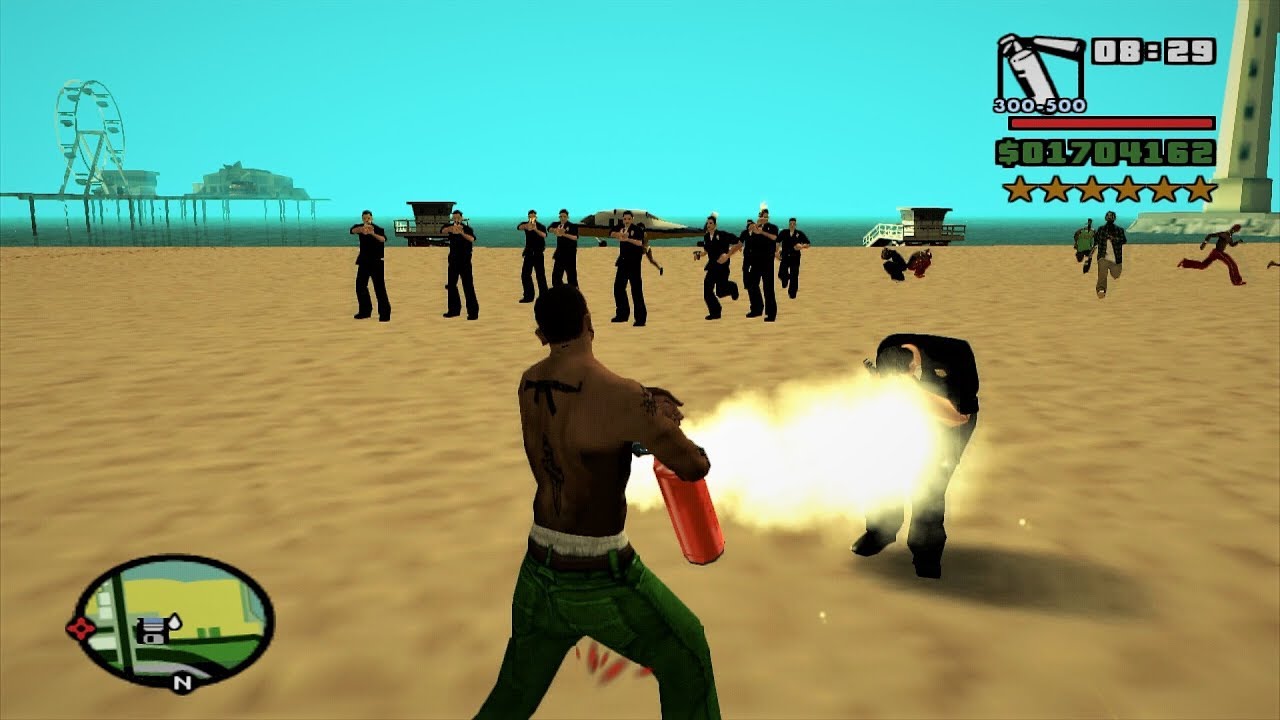 GTA San Andreas - CJ's 6 STAR COP BATTLE At The BEACH (GTA SA Funny Moments)