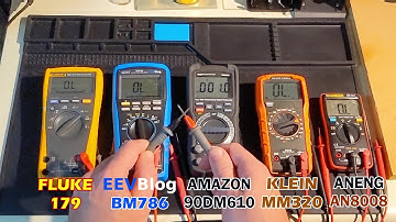 Multimeters Continuity Test: FLUKE 179, EEVBlog BM786, Amazon 90DM610, Klein MM320, ANENG AN8008