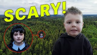 WE CAUGHT CREEPY WEDNESDAY ADDAMS ON THE DRONE! IF YOU SEE HER IN THE WOODS...RUN FOR YOUR LIFE!!