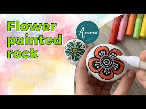 Easy rock painting tutorial for kids and adults with Artistro paint pens -  Flower painted rock 