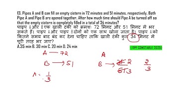 Pipes A and B can fill an empty cistern in 72 minutes and 51 minutes, respectively  Both