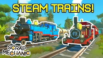 Steam Locomotives Vanilla Piston Powered Train Showcase | Scrap Mechanic