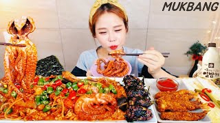 SUB) Steamed spicy seafood Rice ball Makgeolli Korean traditional liquor MUKBANG ASMR yummy eating