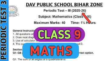 Dav class 9 maths question paper of periodic test 3 exam 2025 | Dav paper Zone | 2025-26 |