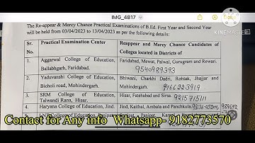 Crsu b.ed all practical examination centre contact number