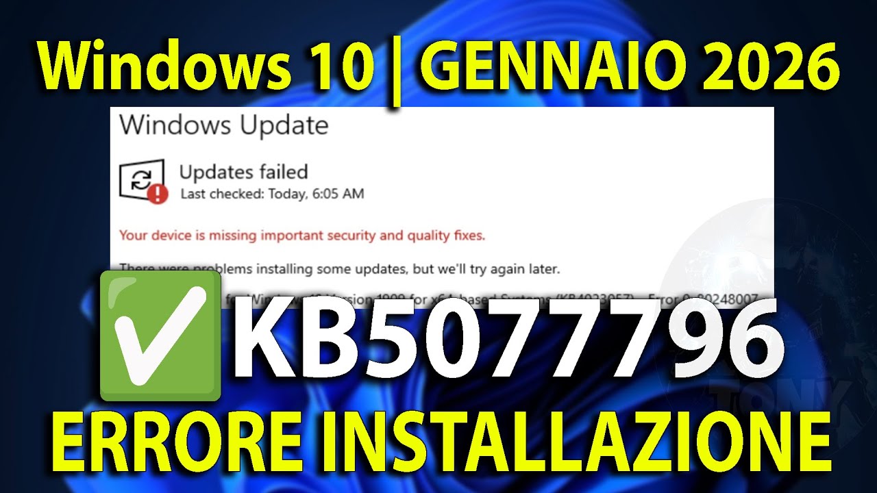 ✅KB5077796 - Errore installazione degli aggiornamenti su Windows 10 - come risolvere