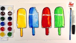 картинка: Акварельное Мороженое Эскимо : учим цвета : урок рисования