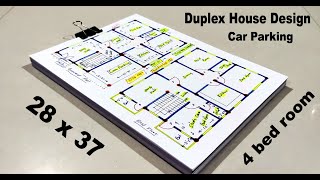 28 x 37 duplex house plan design II 28 x 37 ghar ka naksha II 4 bhk house plan